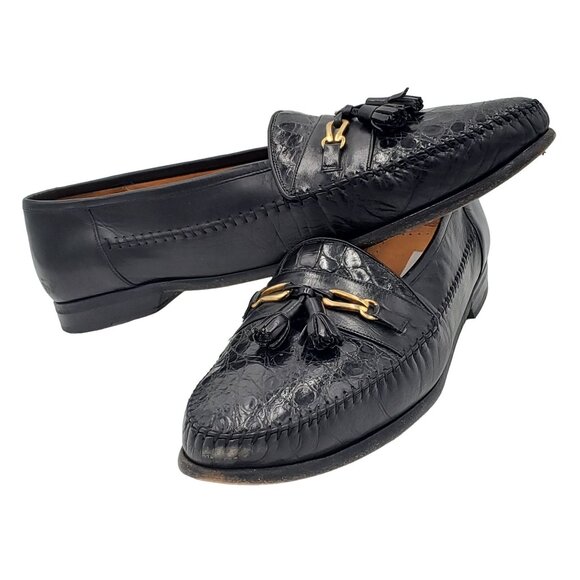 Vintage Mezlan Exotic Black Crocodile Mens 15M Dress Shoes Tassel Loafers Spain main image 12